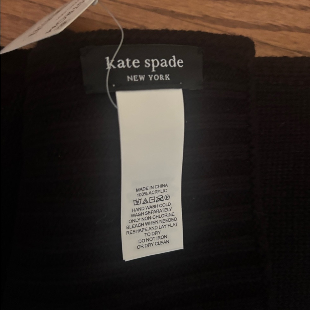 Kate Spade Black Knit Bow Hat and Scarf Set - Picture 3 of 5